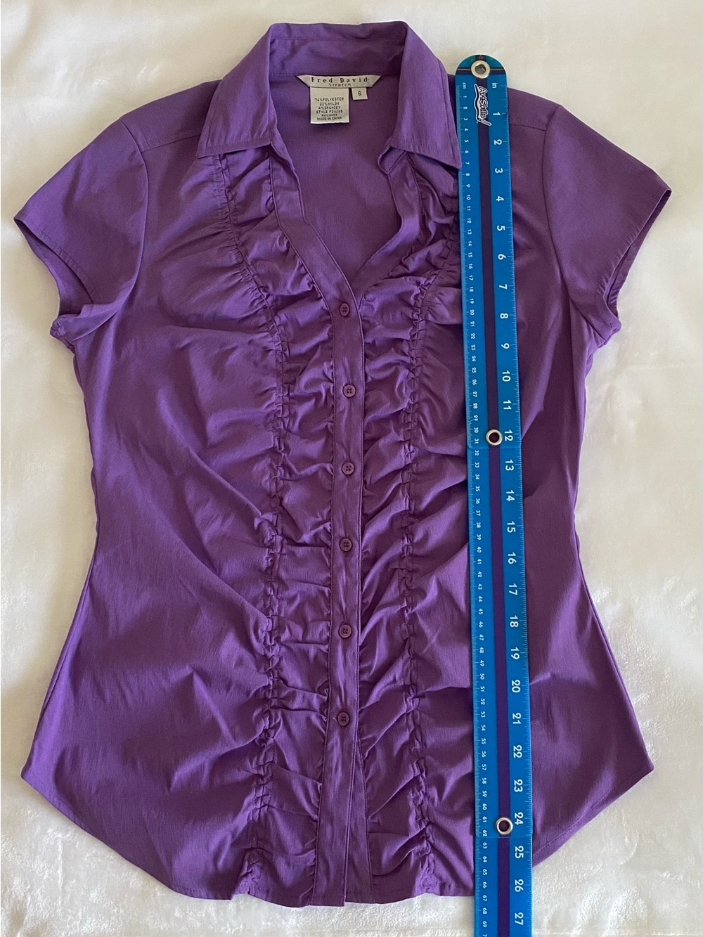 Fred David Ruffled Button-Front Blouse - Purple Size S - Picture 5 of 7